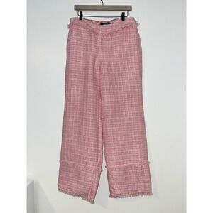 STRUT & BOLT Chic Pink Tweed Pants Metallic Frayed Hem Wide Leg | Large